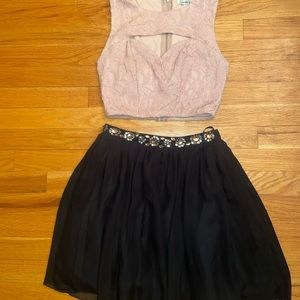2-piece blush and black semi-formal dress